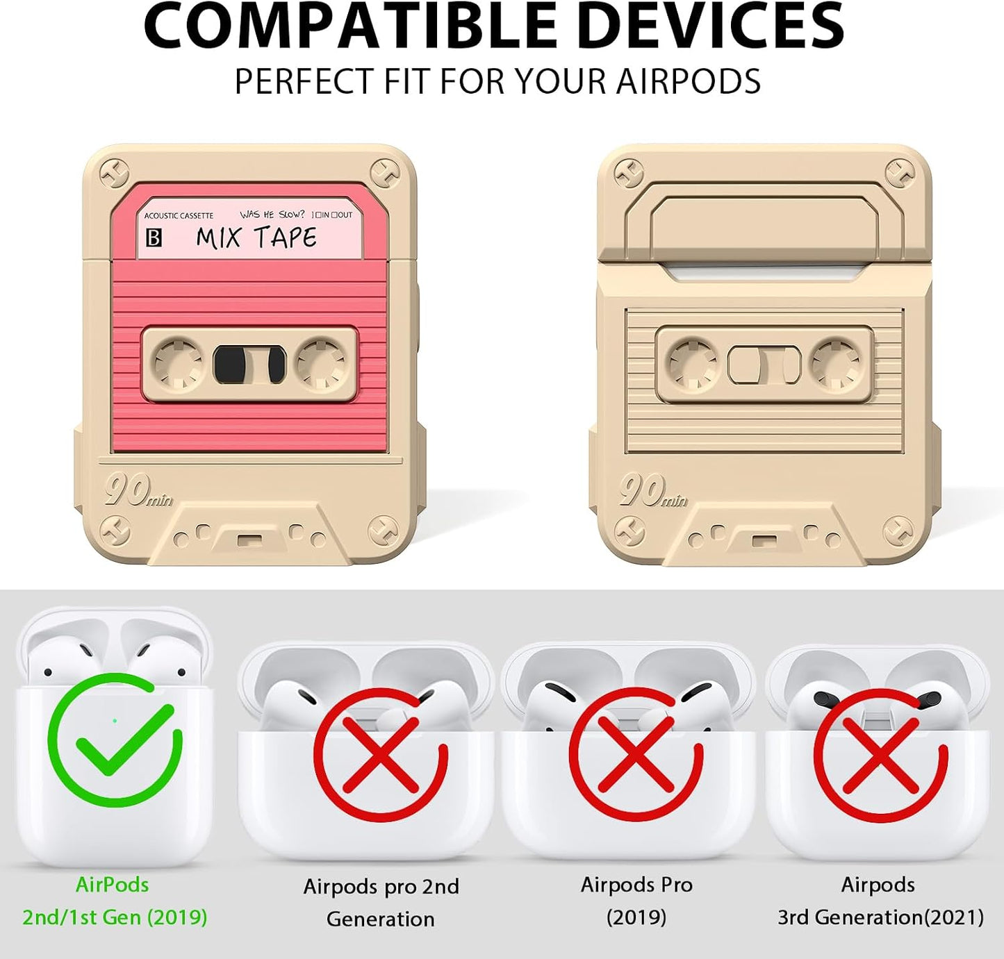 Compatible with Airpods Case Cover with Cleaner Kit, Funny Cassette Tape Design Case for Airpod 1St/2Nd Generation, Cute Cartoon Silicone Protective Case for Apple Airpods