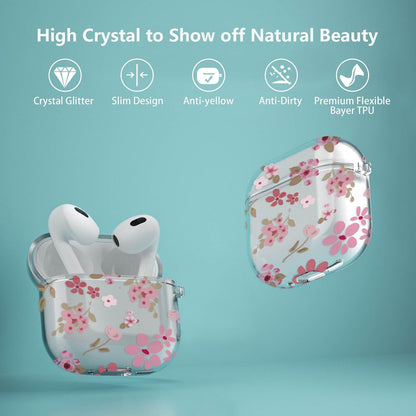 for Airpods 4 Case Clear,Cute Flower Floral Case for Airpod 4 Case Cover,Aesthetic Soft TPU with Girly Flower Pearl Keychain&Cleaning Pen for Airpods 4Th Generation Cover Women Girl-Pink