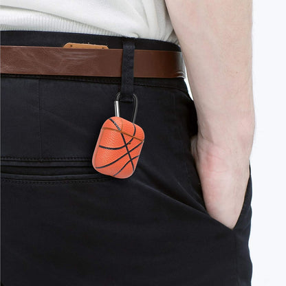 Airpods Case, Airpods PU Leather Hard Case, Portable Protective Shockproof Earphone Accessories Cover W/Carabiner/Keychain Compatible for Apple Airpods 1/ Airpods 2 Charging Case [Basketball]