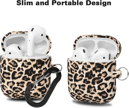 Compatible with Airpods Case Soft Silicone Protective Case Cover Cute for Airpods 2 &1 for Women with Keychain Front LED Visible Leopard Cheetah