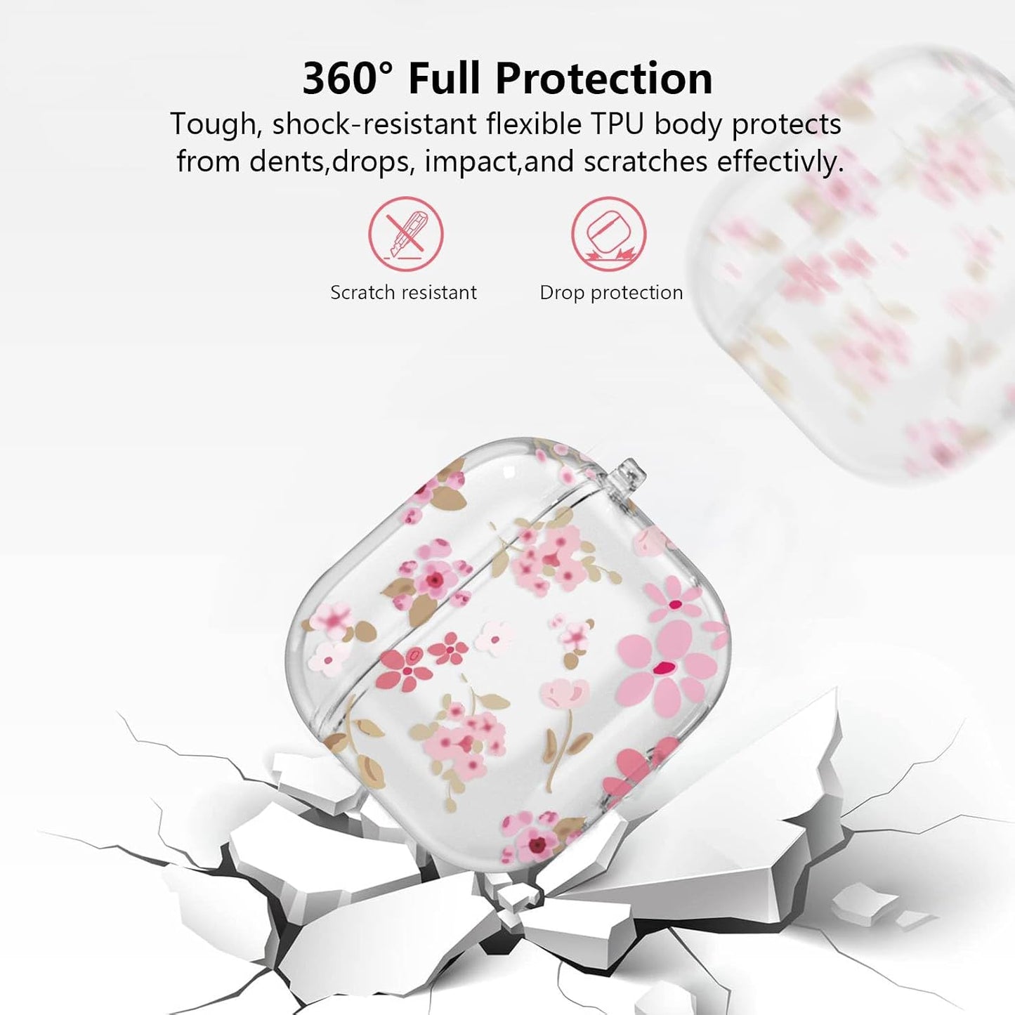 for Airpods 4 Case Clear,Cute Flower Floral Case for Airpod 4 Case Cover,Aesthetic Soft TPU with Girly Flower Pearl Keychain&Cleaning Pen for Airpods 4Th Generation Cover Women Girl-Pink