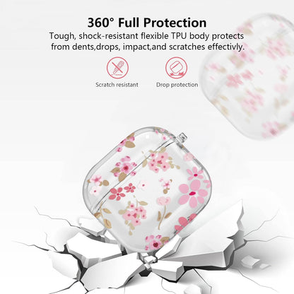 for Airpods 4 Case Clear,Cute Flower Floral Case for Airpod 4 Case Cover,Aesthetic Soft TPU with Girly Flower Pearl Keychain&Cleaning Pen for Airpods 4Th Generation Cover Women Girl-Pink