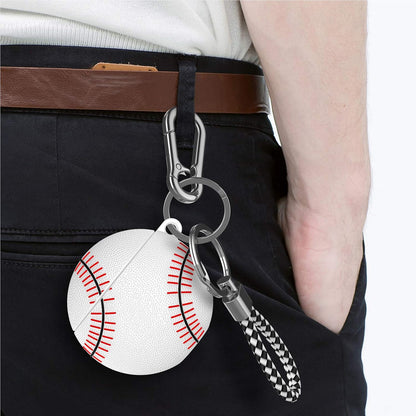 Airpods Case, Air Pods Cover, Portable Protective Shockproof Earphone Accessories Cover W/Carabiner/Keychain Compatible for Apple Airpods 1/ Airpods 2 Charging Case [White Baseball]