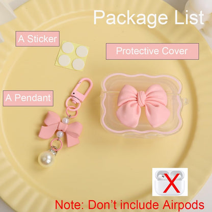 Compatible with Apple Airpods 3 Generation 2021 Case Cover, Cute 3D Bow Tie Design Shockproof Soft Clear TPU Kawaii Airpods 3 Protector with Keychain for Women Girls, Bow Pink
