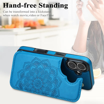 for Iphone 16 Case with Card Holder, Flower Magnetic Clasp Flip Case for Iphone 16 Wallet Case for Women, Protective Case Phone Case for Iphone 16 (6.1 Inch),Blue