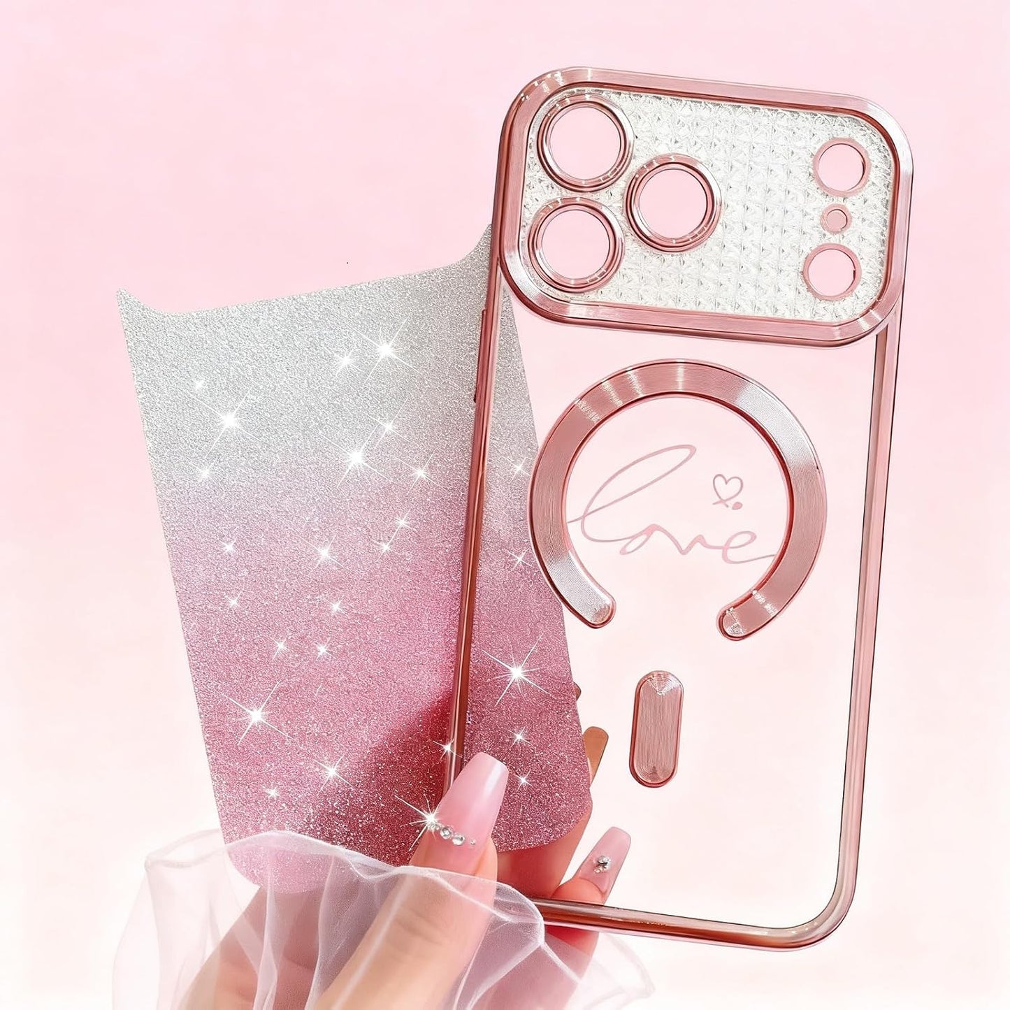 Magnetic for Iphone 17 Pro Max Case, [Compatible with Magsafe] [Full Camera Protection] Clear Glitter Gradient Sparkle Luxury Slim Phone Cases for Iphone 17 Pro Max, Shockproof Case for Women Girls